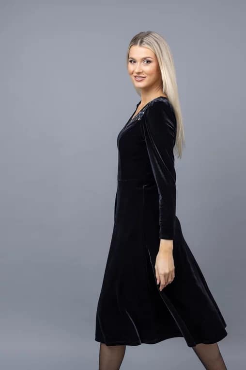 Rochie midi din catifea cu aplicatie florala - imagine 4