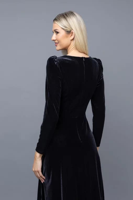 Rochie midi din catifea cu aplicatie florala - imagine 3