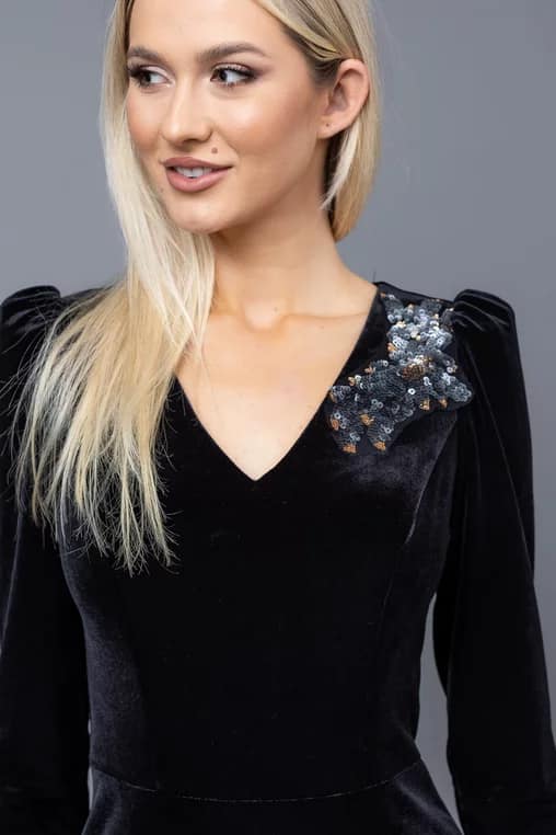 Rochie midi din catifea cu aplicatie florala - imagine 8