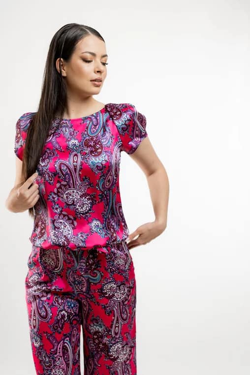 Bluza Caramel cu imprimeu paisley fucsia