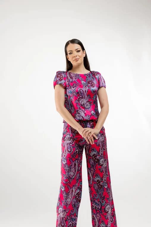 Bluza Caramel cu imprimeu paisley fucsia - imagine 2
