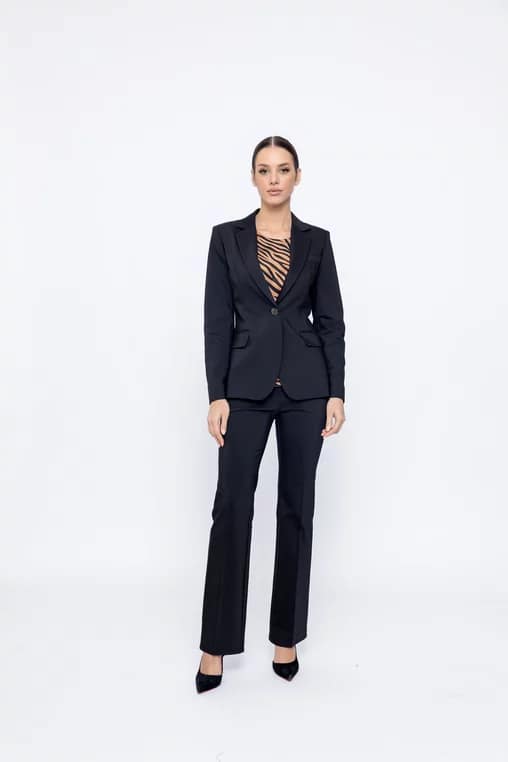 Pantaloni Caramel evazați bumbac negru P2503 - imagine 2