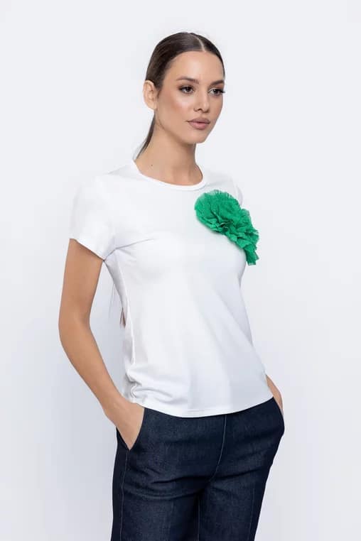 Bluză tricot cu floare aplicată verde - imagine 3