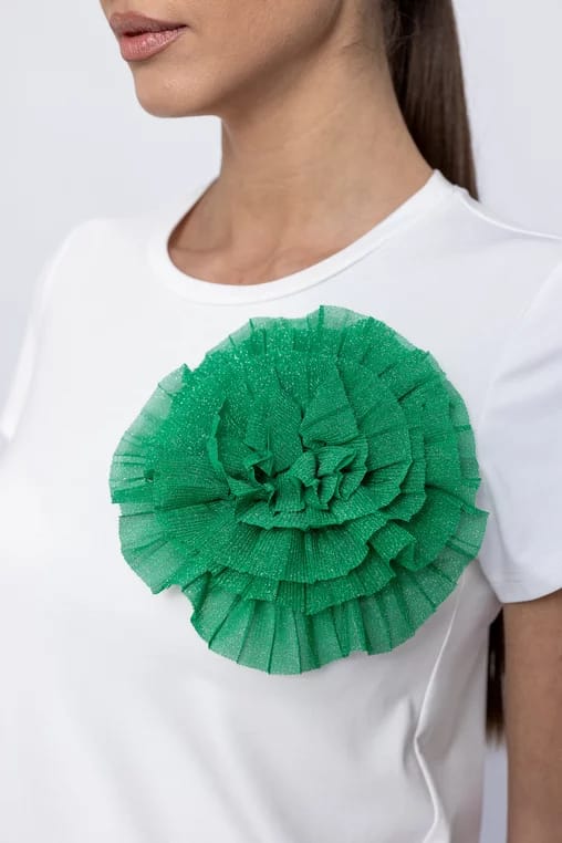 Bluză tricot cu floare aplicată verde
