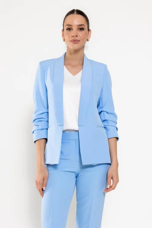 Sacou Caramel casual cu manșetă bleu S1511