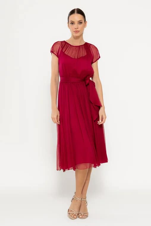 Rochie Caramel elegantă mătase naturală burgundy R8516 - imagine 7