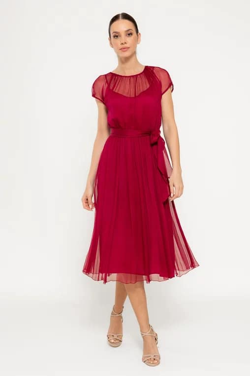 Rochie Caramel elegantă mătase naturală burgundy R8516 - imagine 3