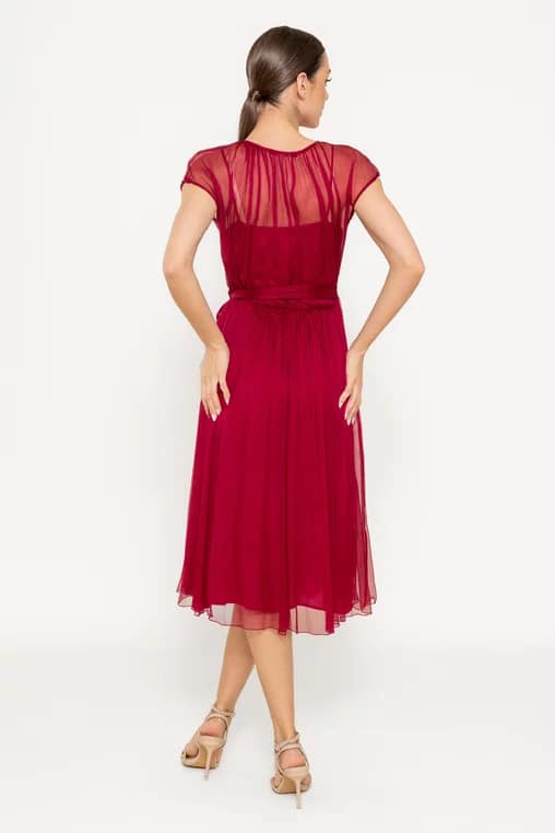 Rochie Caramel elegantă mătase naturală burgundy R8516 - imagine 6