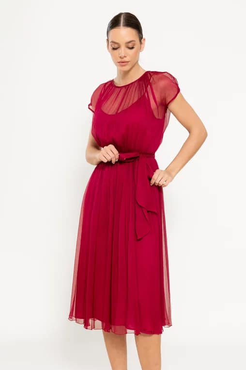 Rochie Caramel elegantă mătase naturală burgundy R8516 - imagine 8