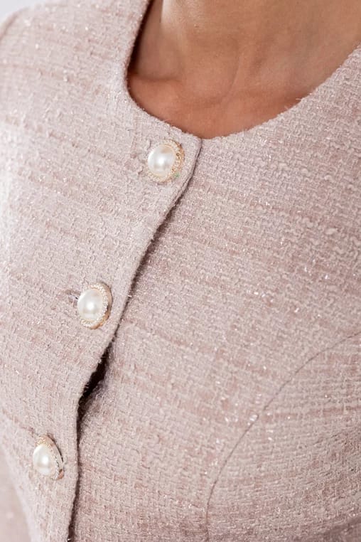 Sacou Caramel elegant cu nasturi perlă roz S1516 - imagine 6