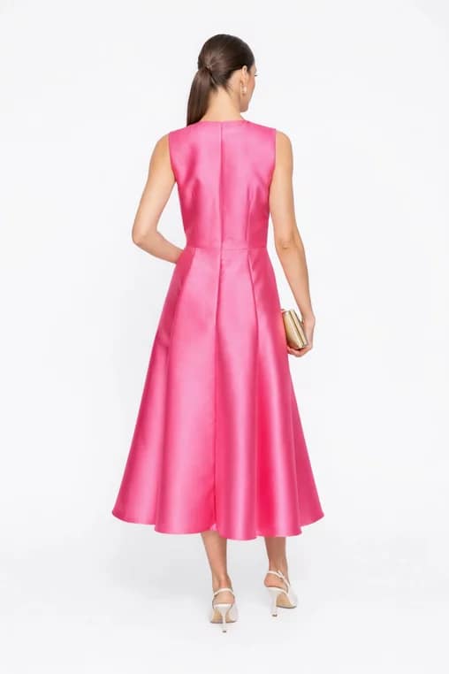 Rochie Caramel elegantă din tafta cu flori decorative fucsia R8620caramel - imagine 2