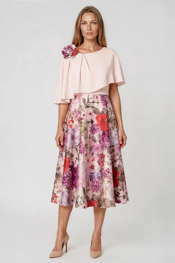 Rochie eleganta cu print floral R 212 roz