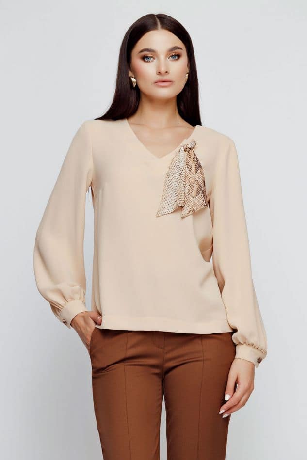Bluza dama bej cu esarfa