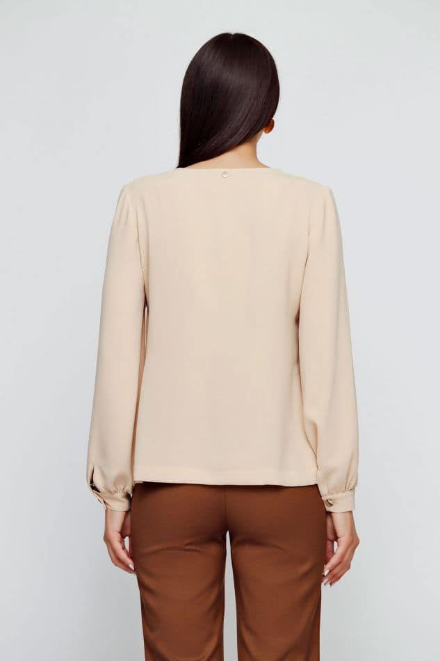 Bluza dama bej cu esarfa - imagine 4