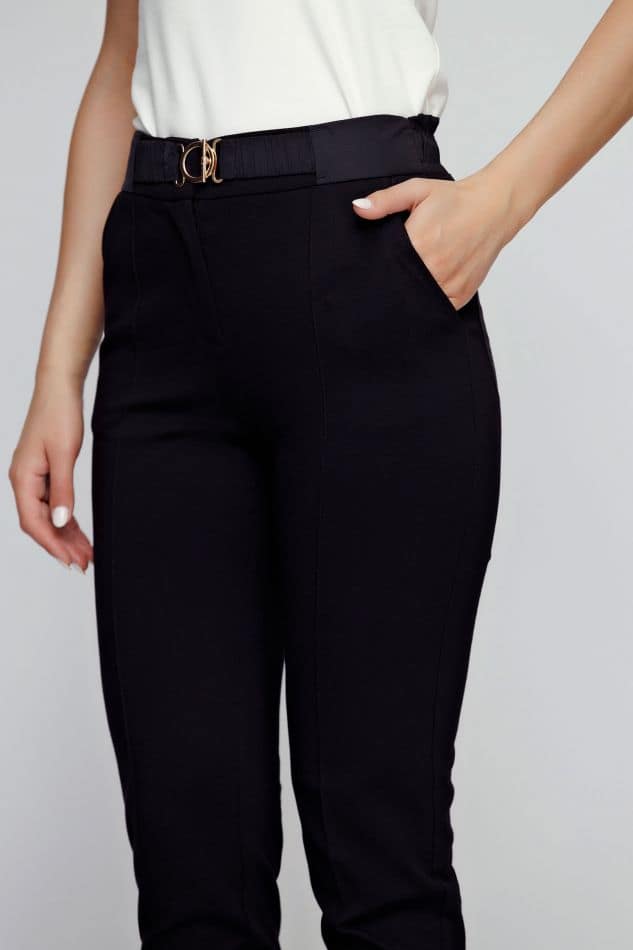 Pantaloni dama negri cu cordon - imagine 3