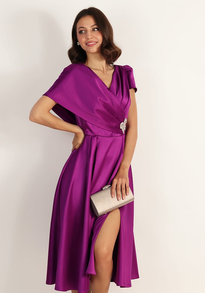 Rochie clos cu pliuri violet - imagine 2