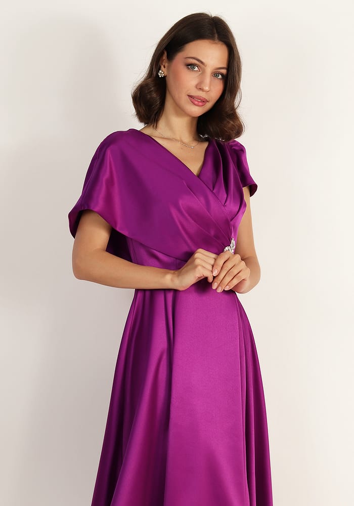 Rochie clos cu pliuri violet - imagine 3