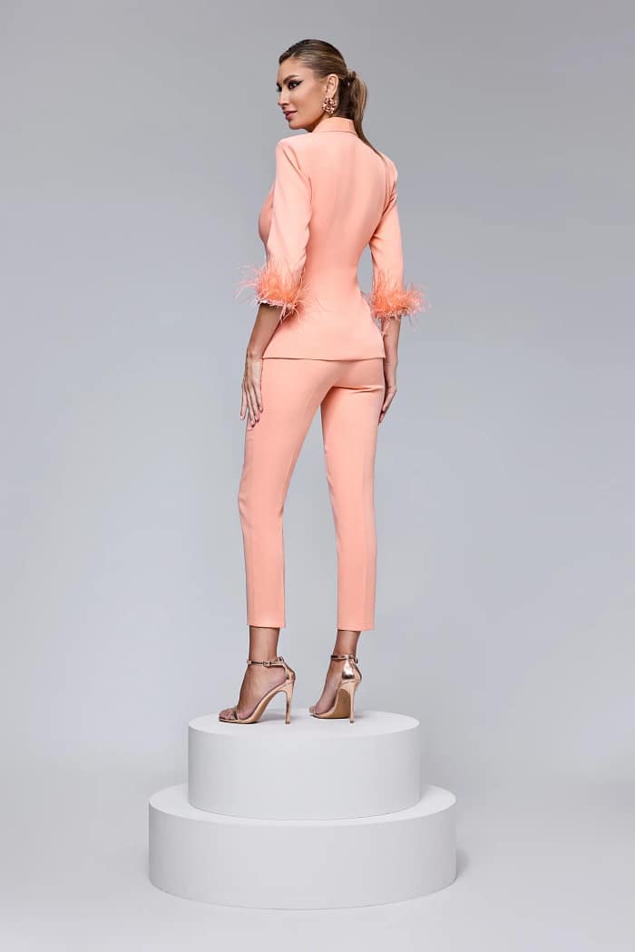Costum dama elegant, somon, din 3 piese, BBY - imagine 3