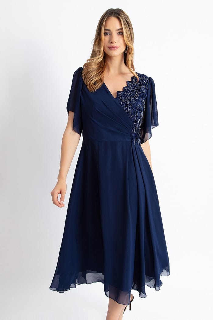 Rochie eleganta din voal bleumarin