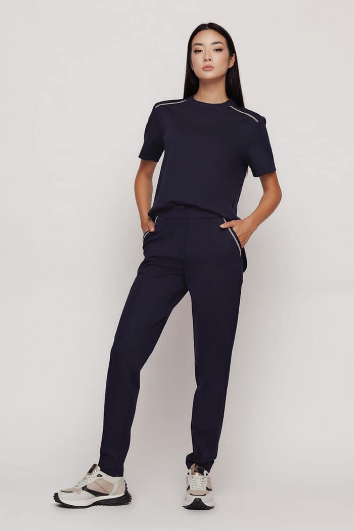 Pantaloni dama conici bleumarin
