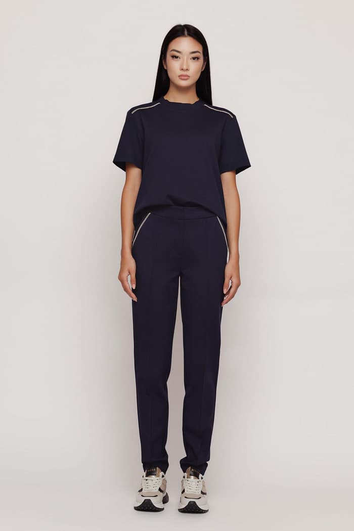 Pantaloni dama conici bleumarin - imagine 3