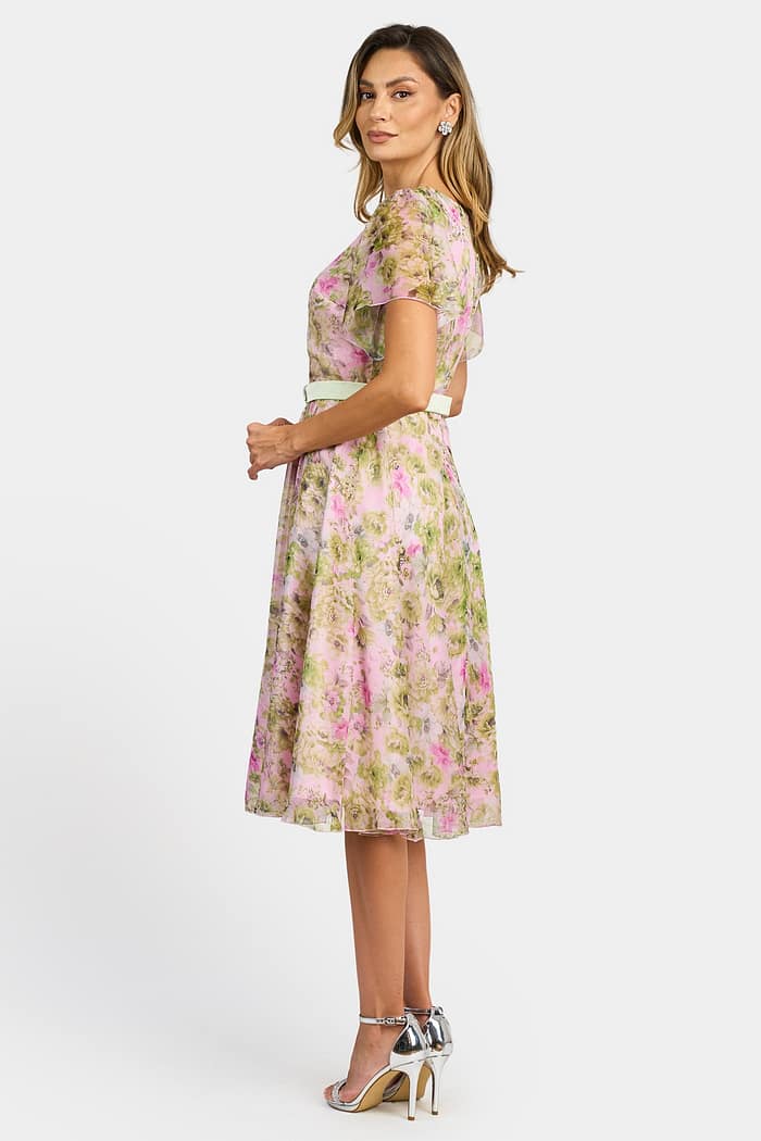 Rochie eleganta din voal vaporos R 068 verde pastel