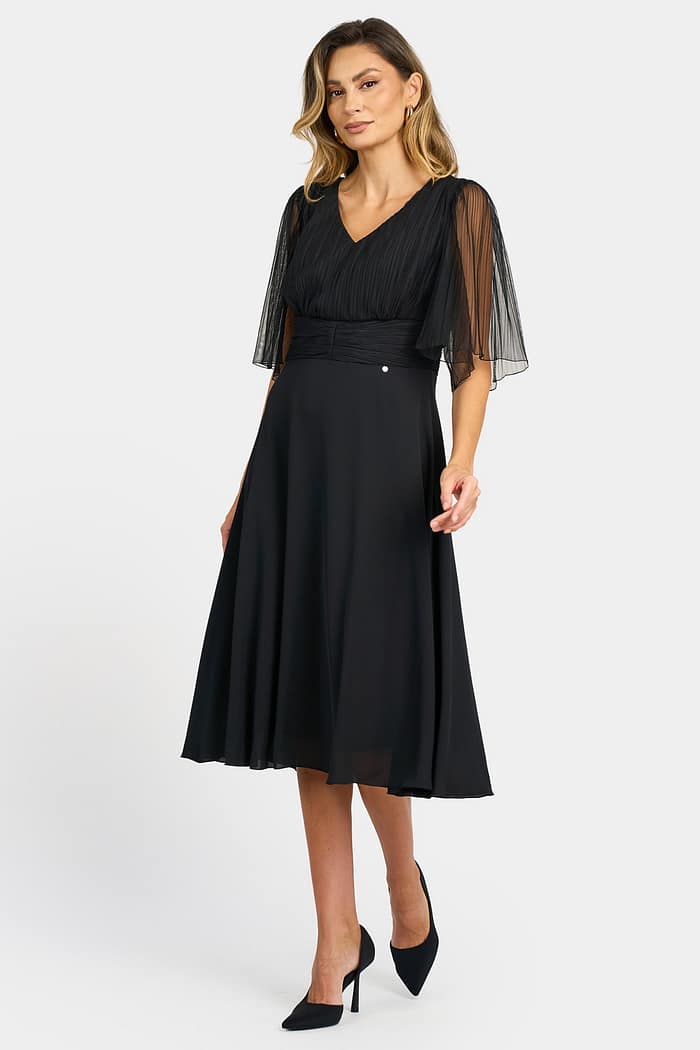 Rochie eleganta cu tull si voal R 069 negru