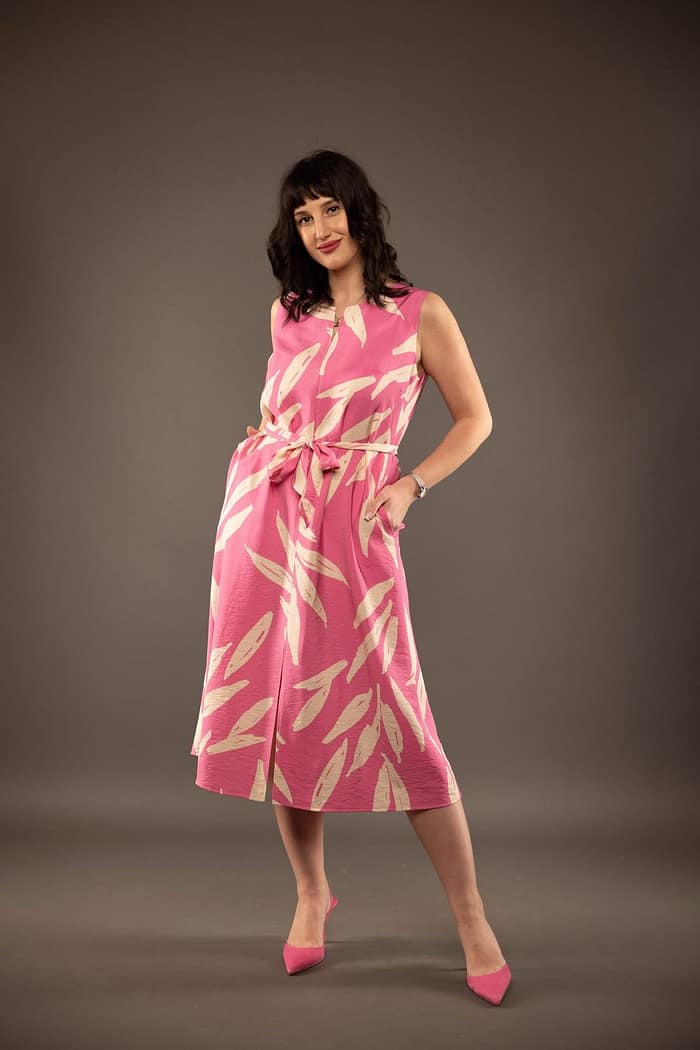 Rochie Midi fără Mâneci cu Print Roz Fucsia GART - imagine 3