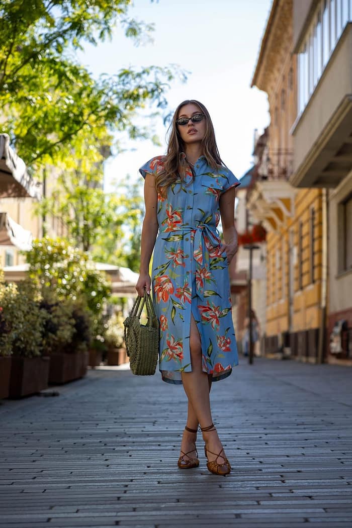 Rochie midi cu imprimeu floral tropical GART
