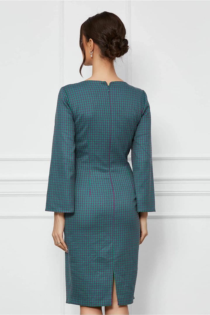 Rochie de zi in carouri verde-mov - imagine 2