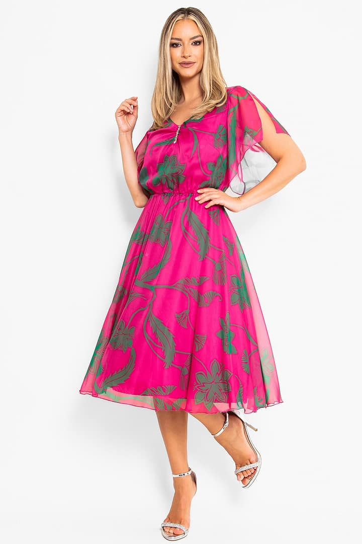 Rochie eleganta din voal ciclam