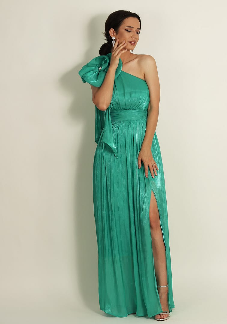 Rochie pe un umăr, Verde - imagine 3
